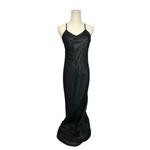 Vintage Y2K Poleci Black Slip Dress Sequin Detail Maxi Glam Grunge Revival